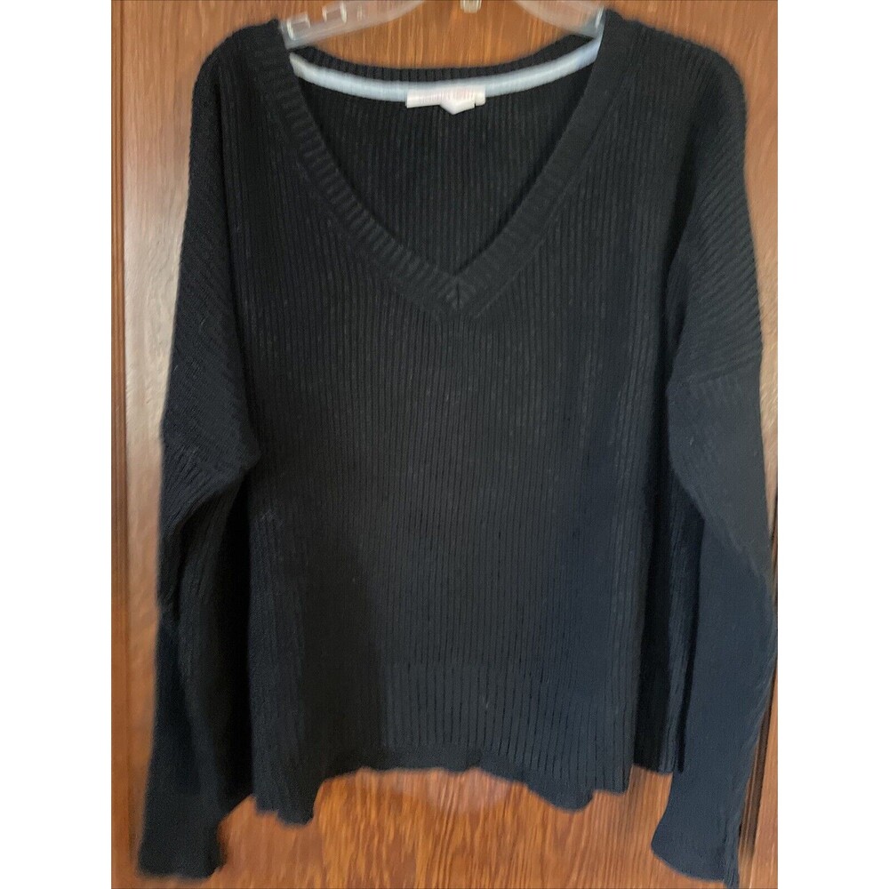 Victorias Secret Womens L Sweater Bulky Black Chunky Knit Wool Blend